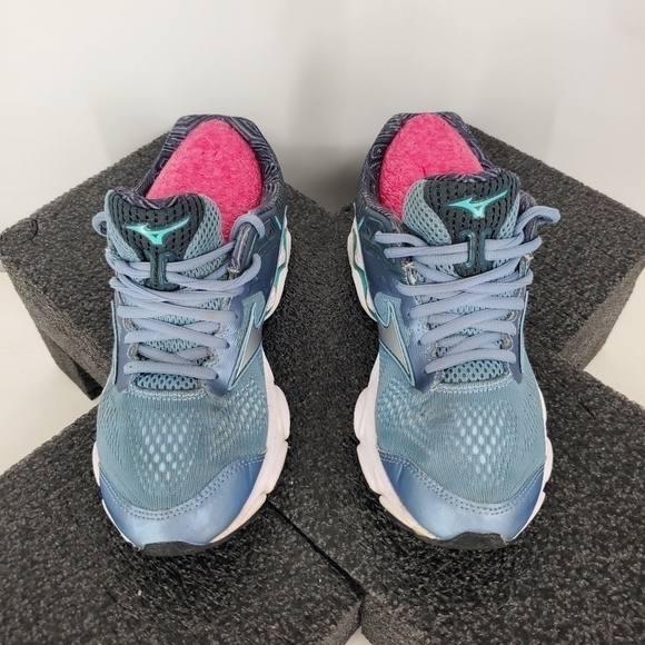 Mizuno Shoe Women's 7.5 Wave Rider 15 Grey Turquoise Athletic Running Sneakers - Picture 3 of 14